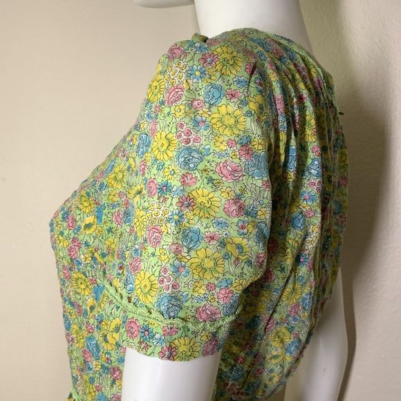 Vintage 50s Home Made Floral Seersucker Day Dress Modern Sz 2 Short Sleeve Knee - Picture 4 of 8